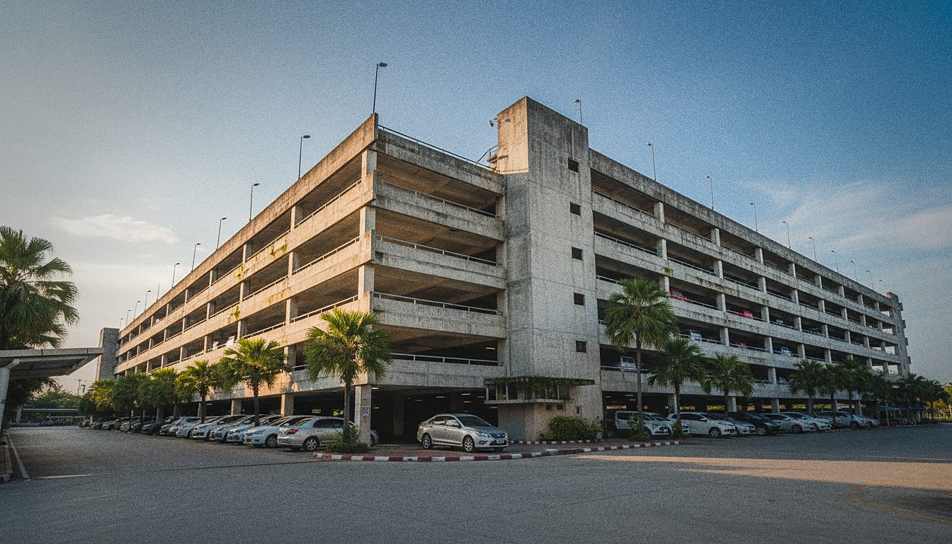 Parkhaus gegenüber dem internationalen Terminal des Flughafens Phuket
