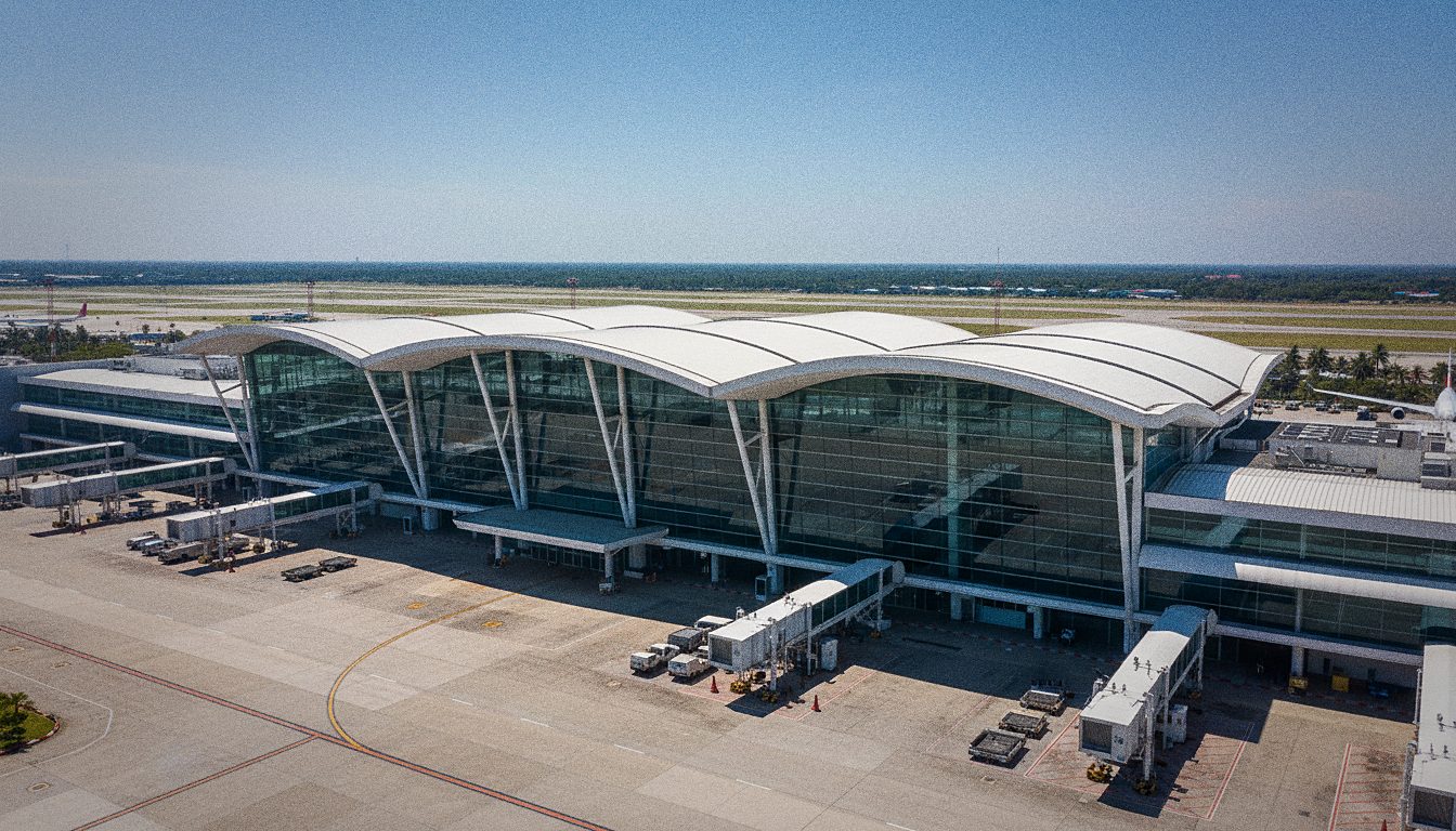 Fassade des internationalen Terminals am Flughafen Phuket am Tag
